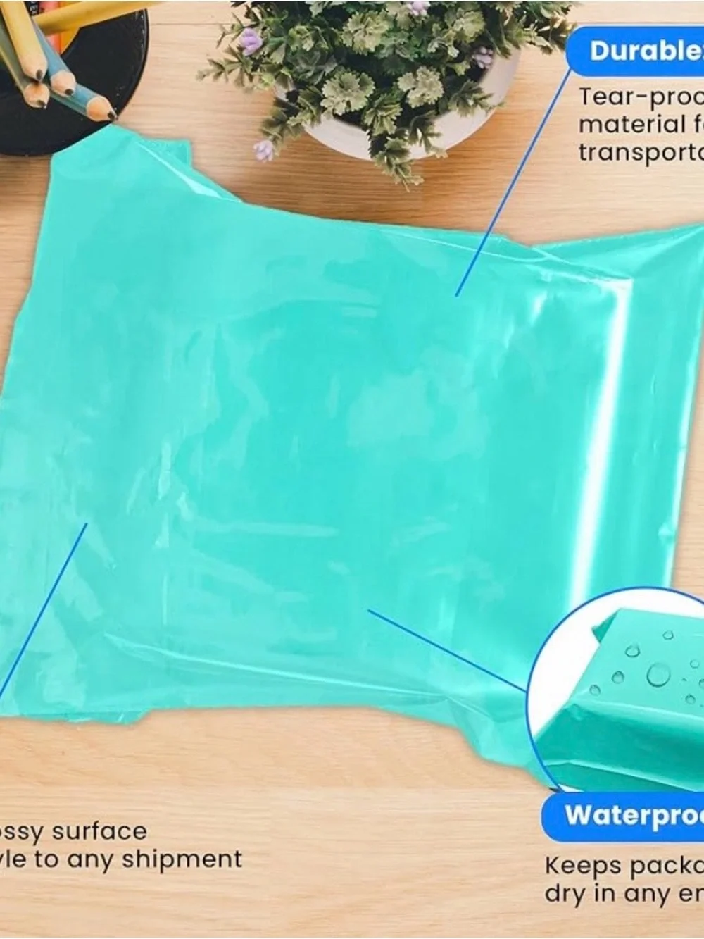 Aqua Blue Polymailers Bag - 10 Pack
